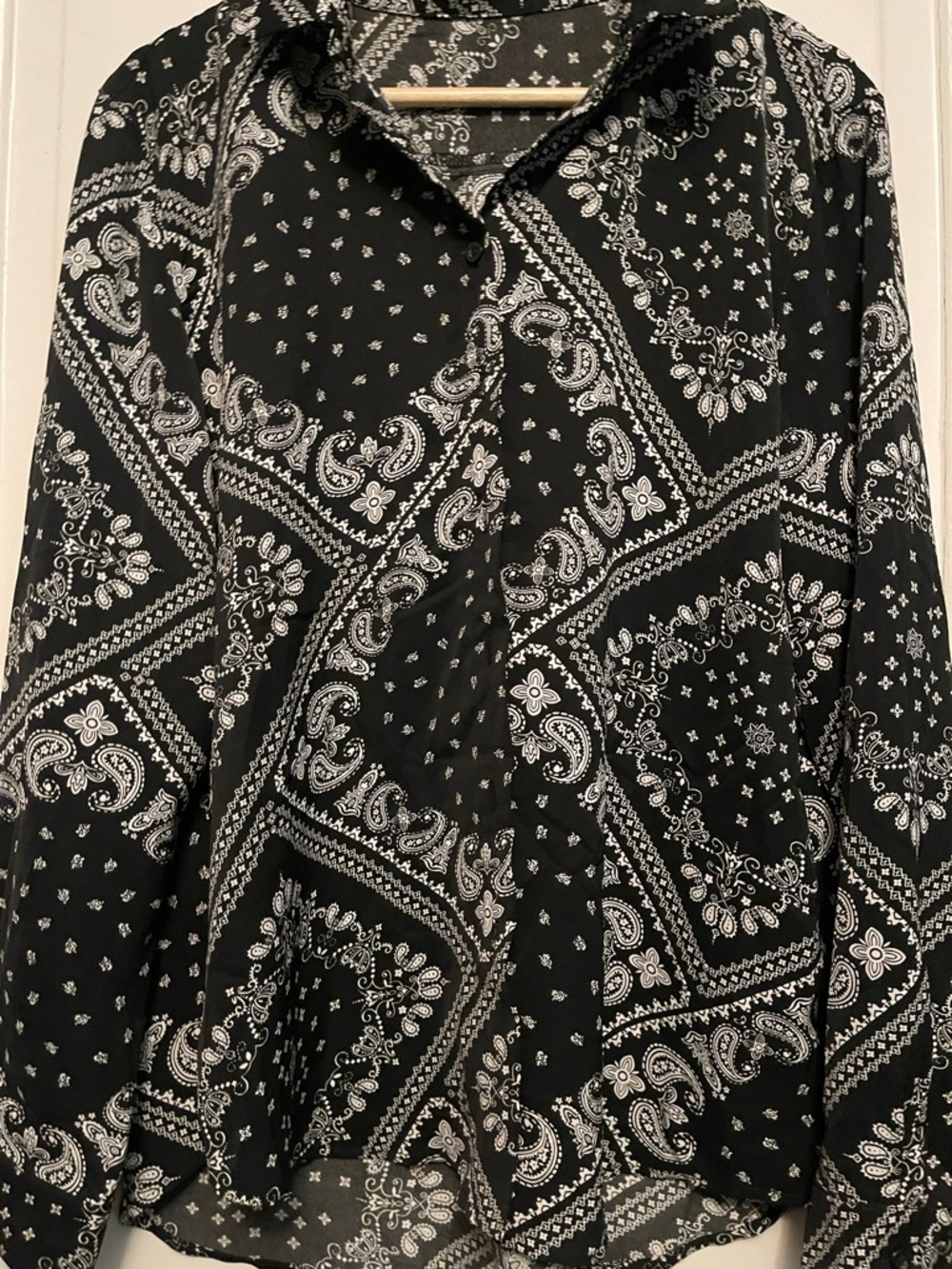 Black Paisley Print Fun Flowy Blouse for Women-XXL